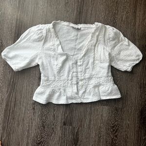 Top Shop | White Ruffle Top with Buttons